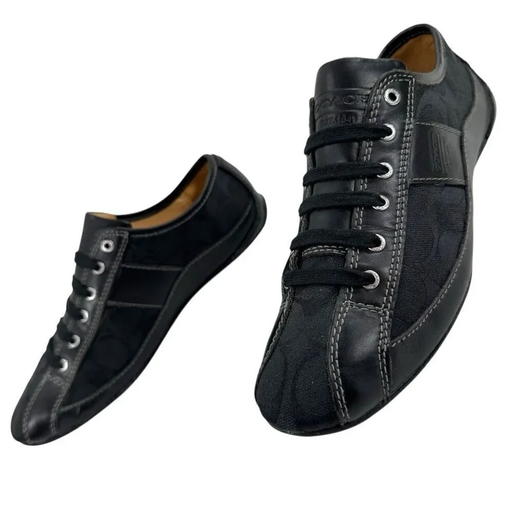 Coach Suee Black Monogram Canvas/Leather Lace-up Comfort Sneakers Size 6.5